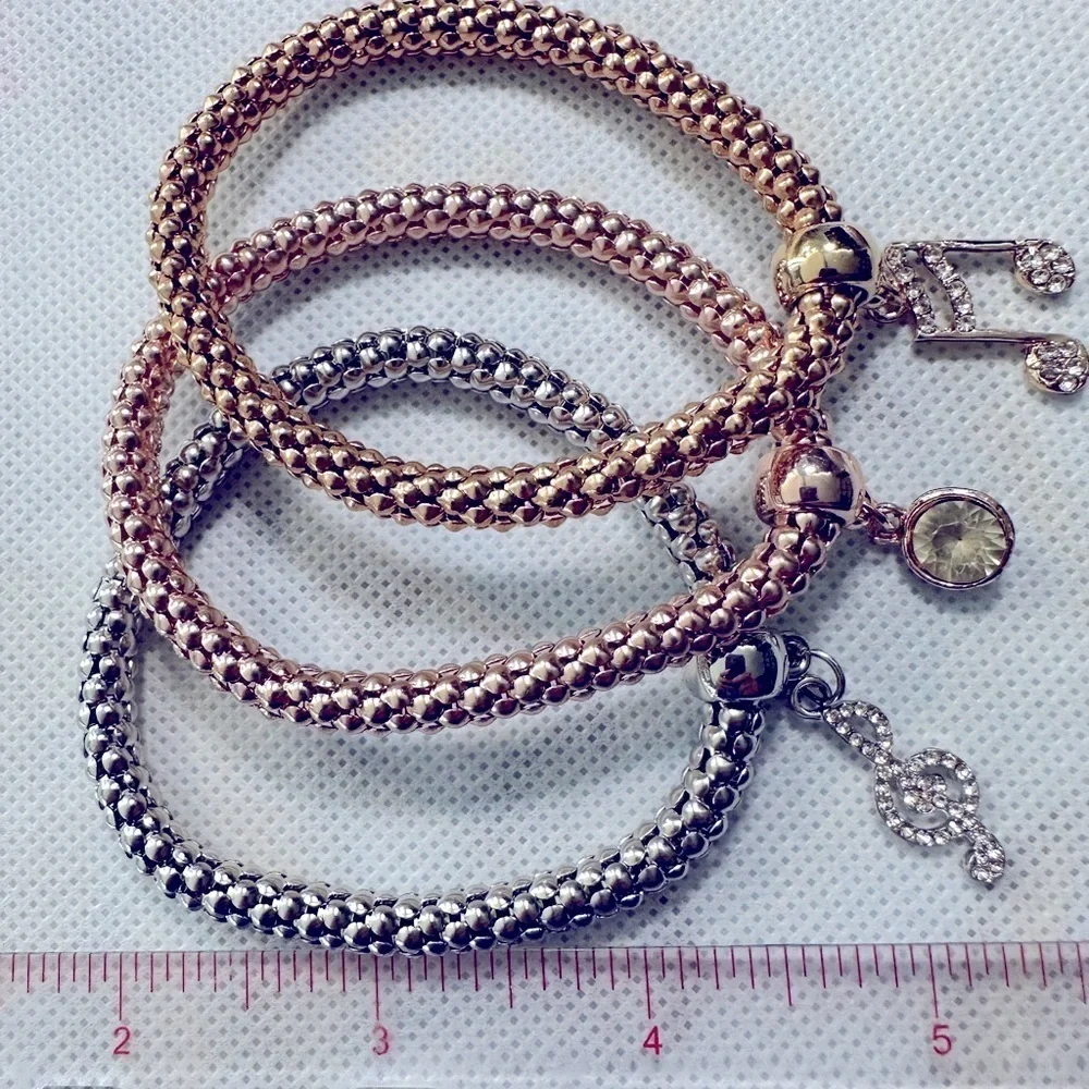 Stretch Bracelets for Music Lovers - 3 Bracelets with Music Theme Charms